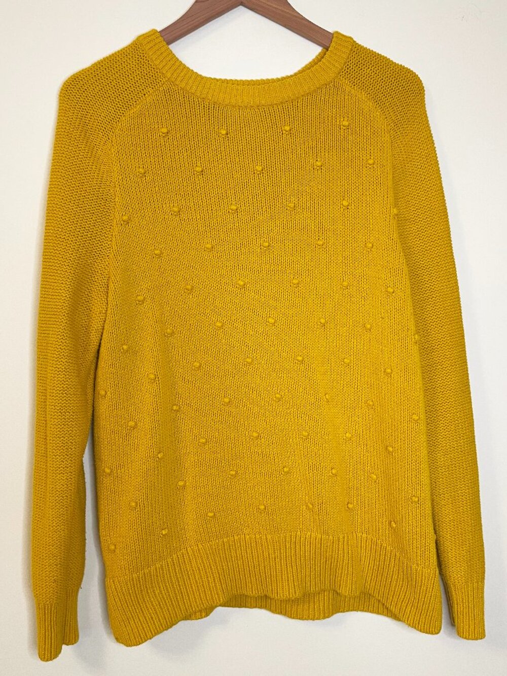 Old Navy Mustard Yellow Pom Pom Knit Sweater Size Large Academia Fall